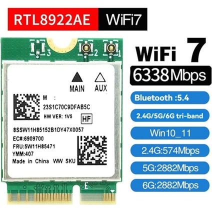 RTL8922AE Wifi7 Kartı 6338 Mbps 2 4g/5g/6g Bluetooth5 4 M 2 Ngff Kablosuz Wifi Adaptör Kartı + 10DB Anten WIN10/WIN11 (Yurt Dışından) indirimleri