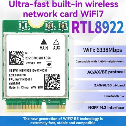 RTL8922AE Wifi7 Kartı + Wifi 6e Anten 2 4g/5g/6g 6338 Mbps Bluetooth5 4 M 2 Ngff Kablosuz Wifi Adaptör Kartı WIN10/11 Için (Yurt Dışından) indirimleri