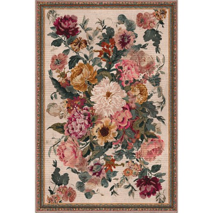 Fiora 205 Bej Çok Renkli Çiçekli Modern Bordürlü Halı Ince Kilim Halı Hol Yolluk Ev Oda Salon Halısı