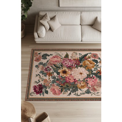 Fiora 205 Bej Çok Renkli Çiçekli Modern Bordürlü Halı Ince Kilim Halı Hol Yolluk Ev Oda Salon Halısı fiyatları