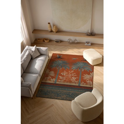 Pera 601 Turuncu Palmiyeli Bohem Halı Renkli Halı Ince Kilim Halı Hol Yolluk Ev Oda Salon Halısı fiyatları