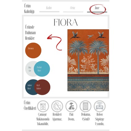 Pera 601 Turuncu Palmiyeli Bohem Halı Renkli Halı Ince Kilim Halı Hol Yolluk Ev Oda Salon Halısı modelleri