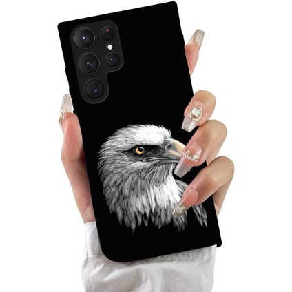 Samsung Galaxy S23 Ultra ile Uyumlu Kartal (0214C) Tasarımlı Siyah Lansman Kılıf fiyatları