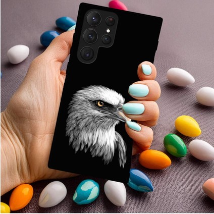 Samsung Galaxy S23 Ultra ile Uyumlu Kartal (0214C) Tasarımlı Siyah Lansman Kılıf modelleri