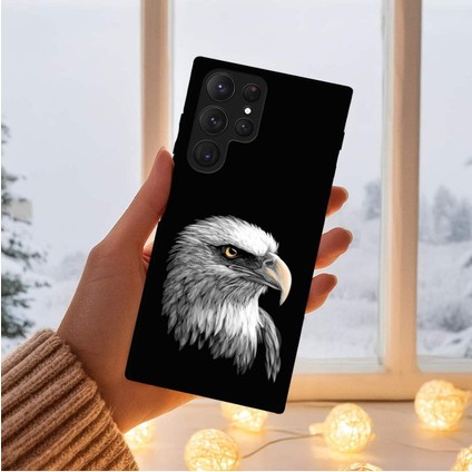 Samsung Galaxy S23 Ultra ile Uyumlu Kartal (0214C) Tasarımlı Siyah Lansman Kılıf