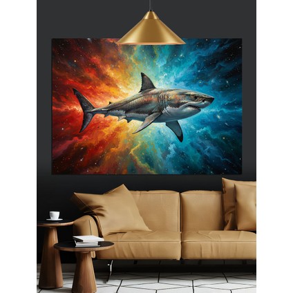 Büyük Beyaz Köpek Balığı Dekoratif Kanvas - Mdf Ahşap Tablo