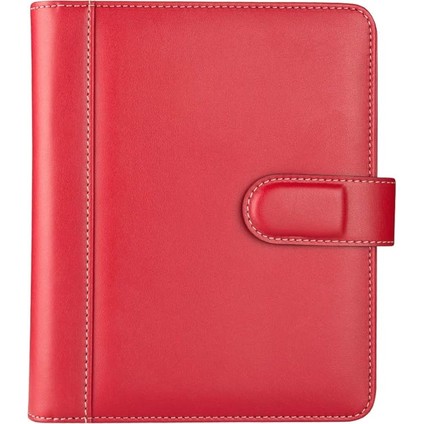 2025 Ajanda Suni Deri Mıknatıs Kapaklı 4 Halka Mekanizmalı Organizer, Kırmızı, 20X23X4 Cm.