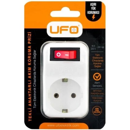 Tekli Akım Korumalı Anahtarlı Priz 16A 250V, Max 3500W Aşırı Yük Koruması (Beyaz)