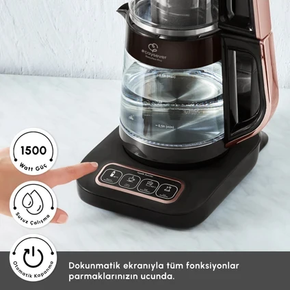 Resim Karaca Çaysever Robotea Connect 4 In 1 Konuşan Otomatik Cam Çay ve Filtre Kahve Makinesi 