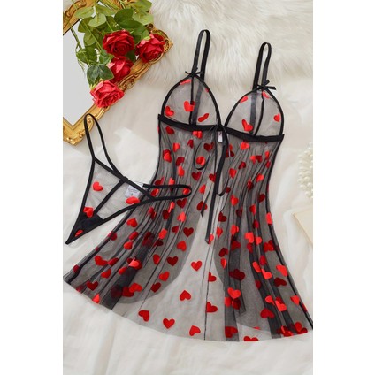 Kalp Desenli Siyah Transparan Gecelik TM1378 - ER001Y-53KN52 fiyatları