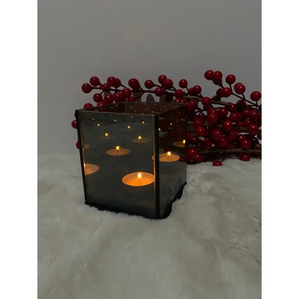 Ahşap Tabnlı Sonsuz Aynalı Mumluk, Tekli Mum Yuvalı Dekorasyon