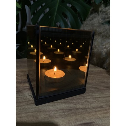 Ahşap Tabnlı Sonsuz Aynalı Mumluk, Tekli Mum Yuvalı Dekorasyon fiyatları