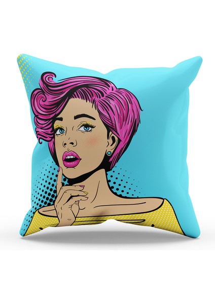 Çift Tarafı Baskılı Retro Woman Desenli Tekli Süet Kırlent Kılıfı