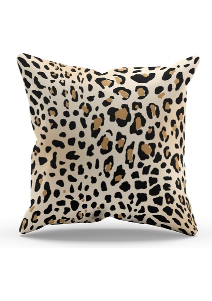 Çift Tarafı Baskılı Leopar Desenli Tekli Süet Kırlent Kılıfı