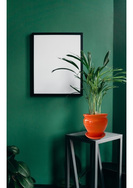 Tabaklı Klasik Turuncu Çömlek Saksı 17X17 cm