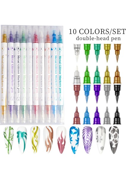 Çift Taraflı Glitter Metallic Color Nail Art Graffiti Kalem (55334-02)