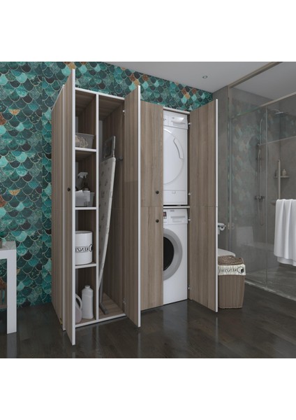 Kenzlife çamaşır-kurutma makinesi dolabı kapaklı yaromira sol crd 180*120*60 banyo arkalıksız