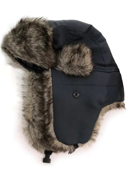Şapka Siyah Kürklü Kışlık Avcılık Balıkçılık Outdoor Şapka