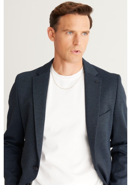 ALTINYILDIZ CLASSICS Erkek Siyah-lacivert Slim Fit Dar Kesim Mono Yaka Diagonal Desenli Blazer Ceket modelleri