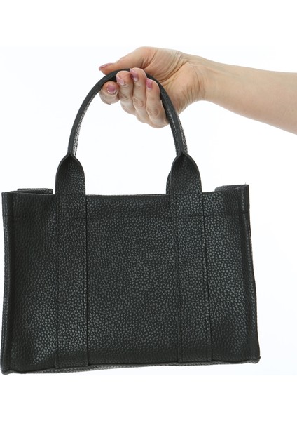 Siyah Deri Mini Tote Çanta