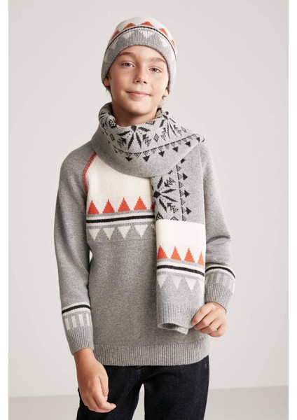 Desenli Kaşmir Karışım Gri Çocuk Atkı fiyatları