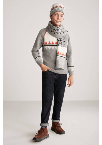 Desenli Kaşmir Karışım Gri Çocuk Atkı modelleri
