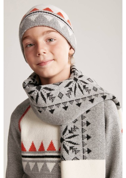 Desenli Kaşmir Karışım Gri Çocuk Atkı fırsatları