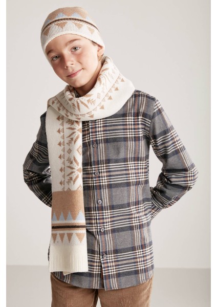 Desenli Kaşmir Karışım Ekru Çocuk Atkı fiyatları