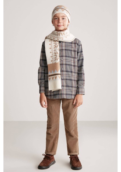 Desenli Kaşmir Karışım Ekru Çocuk Atkı modelleri