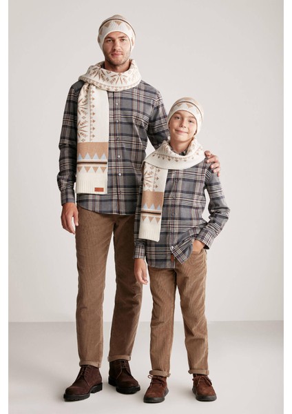 Desenli Kaşmir Karışım Ekru Çocuk Atkı fırsatları