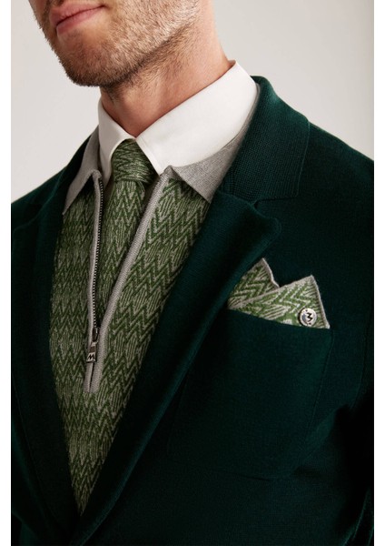 Çizgi Desenli Ipek Karışım Gri-Yeşil Örgü Kravat fiyatları