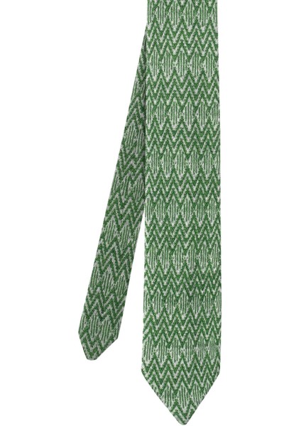 Çizgi Desenli Ipek Karışım Gri-Yeşil Örgü Kravat indirimleri