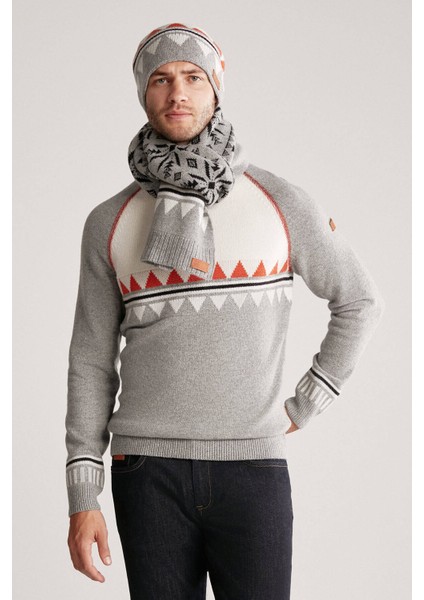 Desenli Kaşmir Karışım Gri Atkı fırsatları