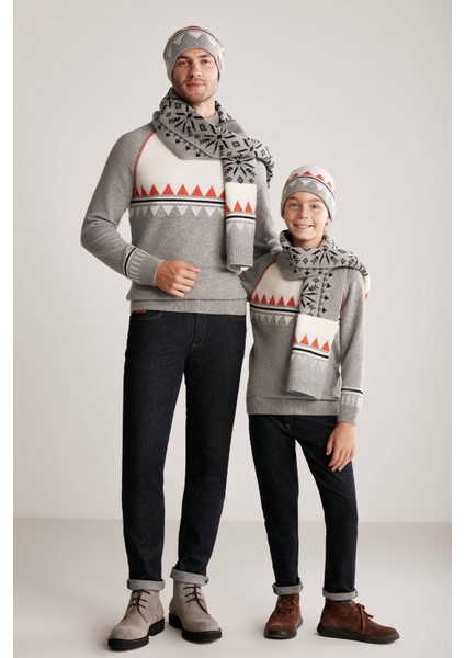 Desenli Kaşmir Karışım Gri Atkı indirimleri