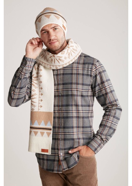 Desenli Kaşmir Karışım Ekru Atkı modelleri