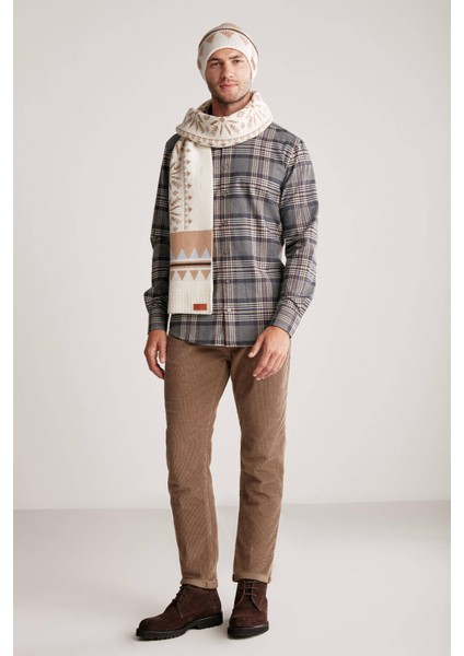 Desenli Kaşmir Karışım Ekru Atkı fırsatları