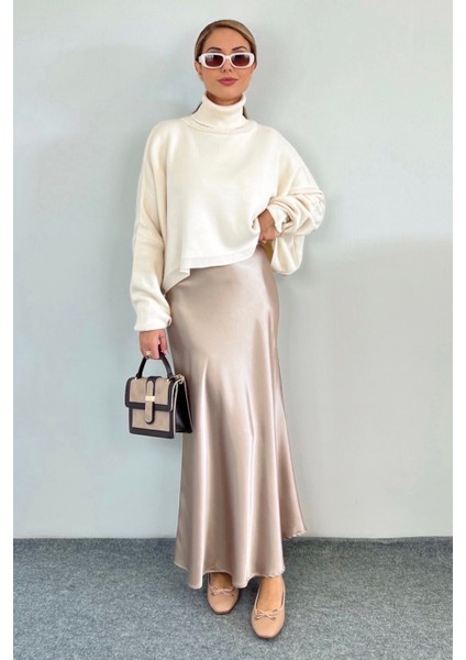 Luna Bel Lastikli Maksi Boy Gold Saten Etek modelleri