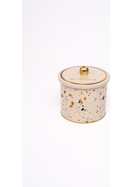 ER142-9G Terrazzo Cream Desenli Yuvarlak Metal Saklama Kabı 14 cm fiyatları