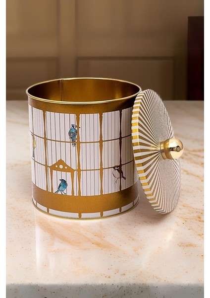 ER143-T7 Bird Cage Desenli Yuvarlak Metal Saklama Kabı 14 cm