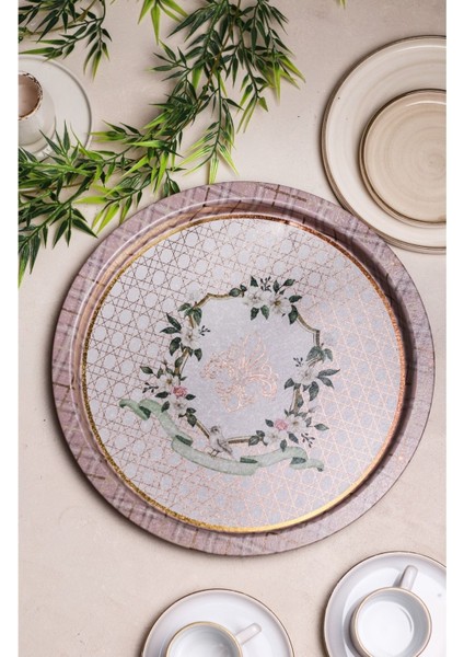 EE197-U7 Rosy Desenli Yuvarlak Tepsi 31.5 cm