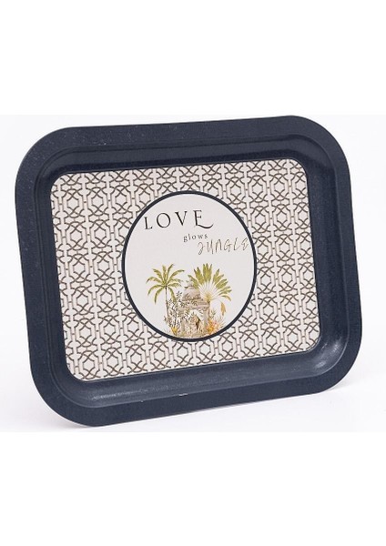 EE161-6I Forrest Grey Love Desenli Dikdörtgen Tepsi 23X31 cm