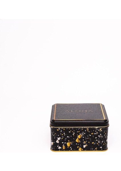 ER026-1H Terrazzo Black Desenli Kare Metal Saklama Kabı 16X16 cm