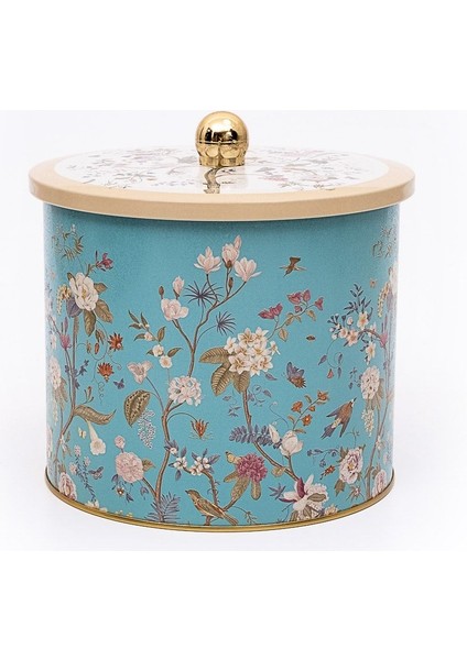 ER146-9F Botanica Blue Desenli Yuvarlak Metal Saklama Kabı 17.5 cm fiyatları