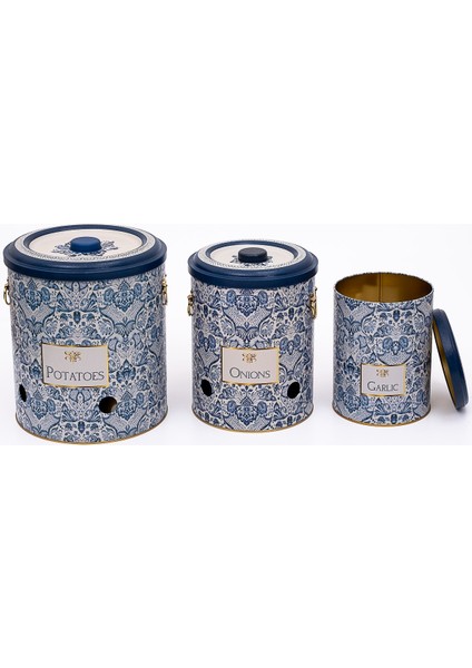 ERB29T6 Patates-Soğan-Sarımsak Saklama Kabı 3 Lü Set, Azulejos