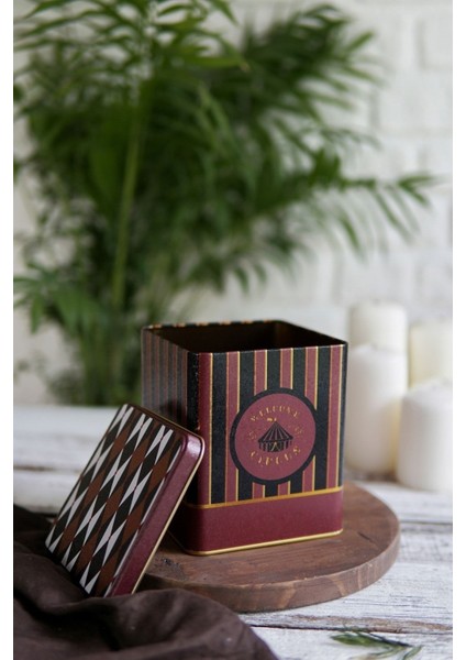 ER024-9E Circus Black Desenli Kare Metal Saklama Kabı 12X12 cm