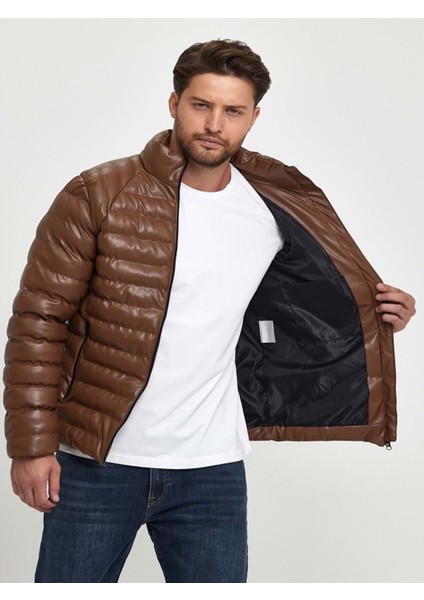 Zagmen Z01230 Erkek Slim Fit Şişme Deri Mont - Z01230 - Kahverengi - ST01230-KAHVERENGI-M fırsatları