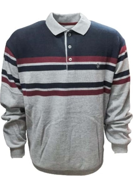 R01229 Erkek Basic Büyük Beden Selanik Polo Yaka Sweatshirt - R01229 - Gri - ST01229-GRI-2XL