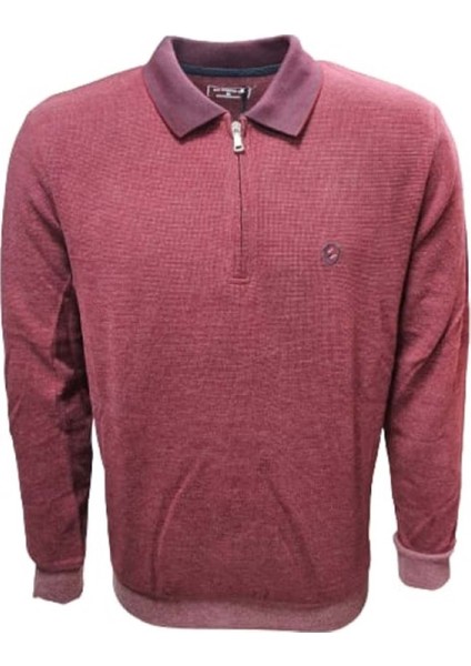 R01253 Erkek Basic Regular Fit Selanik Polo Yaka Sweatshirt - ST01253 - Bordo - ST01253-BORDO-XL