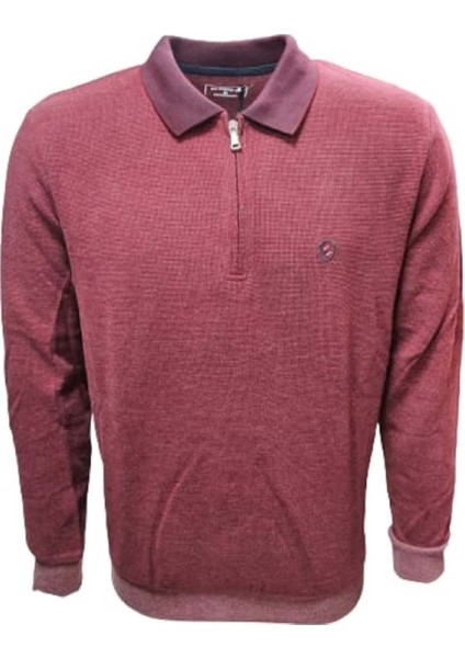 R01253 Erkek Basic Regular Fit Selanik Polo Yaka Sweatshirt - ST01253 - Bordo - ST01253-BORDO-XXL
