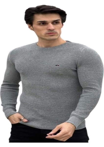 C3210 Erkek Basic Triko Bisiklet Ince Kazak - C3210 - Gri - ST00810-GRI-M